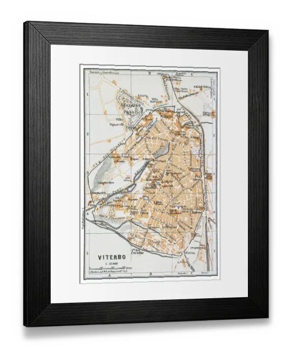 Framed Print : Map of the city of Viterbo, Italy - 1893 Framed Print : Map of the city of Viterbo, Italy - 1893