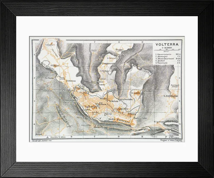 Framed Print : Map of the twon of Volterra, Italy - 1893 Framed Print : Map of the twon of Volterra, Italy - 1893