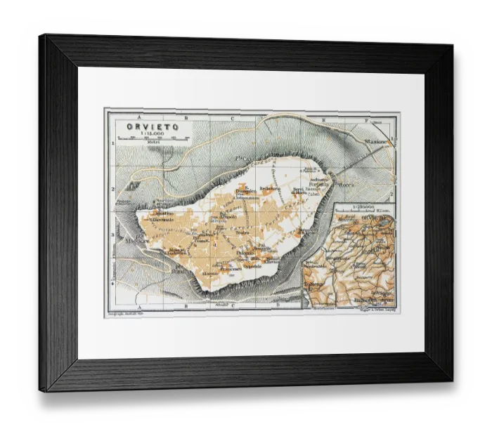 Framed Print : Map of the city and comune of Orvieto, Italy - 1893 Framed Print : Map of the city and comune of Orvieto, Italy - 1893