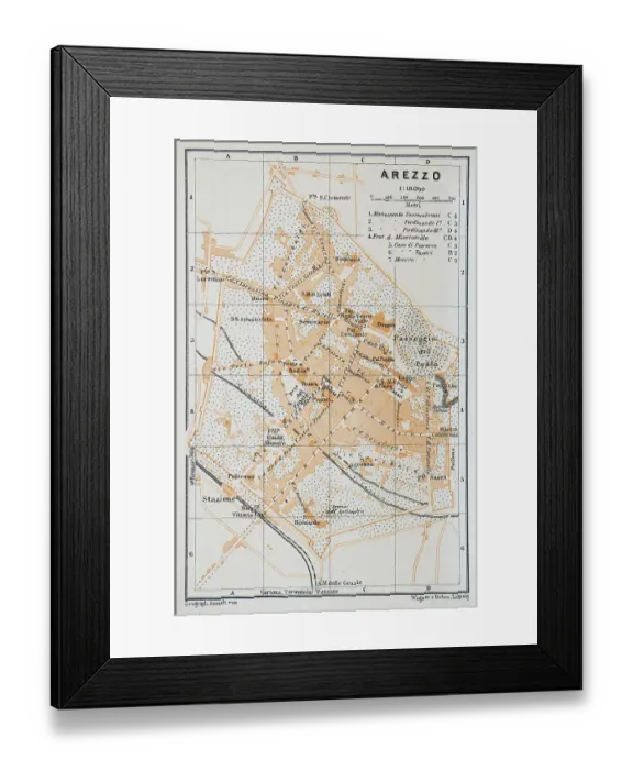 Framed Print : Map of the city and comune of Arezzo, Italy - 1893 Framed Print : Map of the city and comune of Arezzo, Italy - 1893