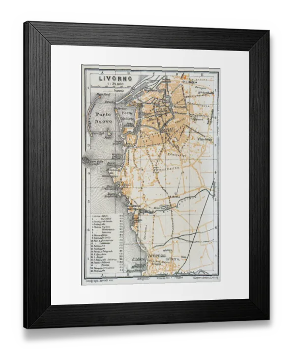 Framed Print : Map of Livorno, Italy - 1893 Framed Print : Map of Livorno, Italy - 1893