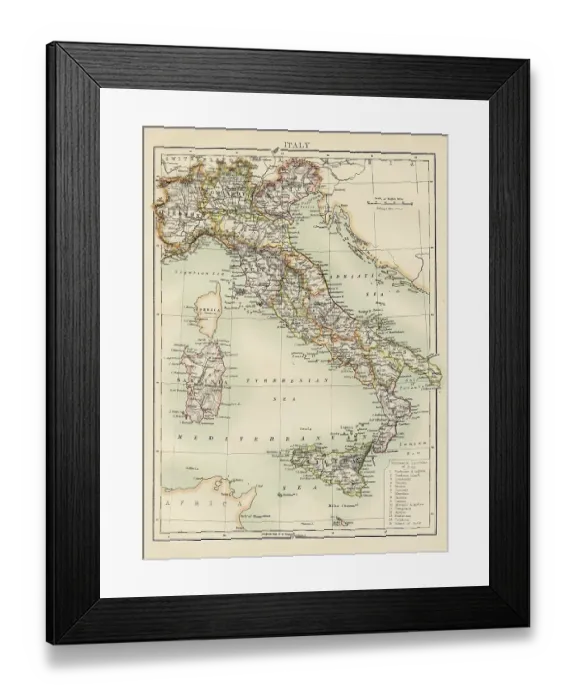 Framed Print : Map of Italy 1878