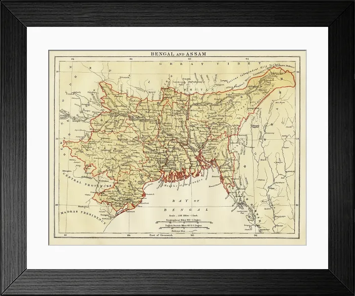 Framed Print : Map of Bengal and Assam 1878