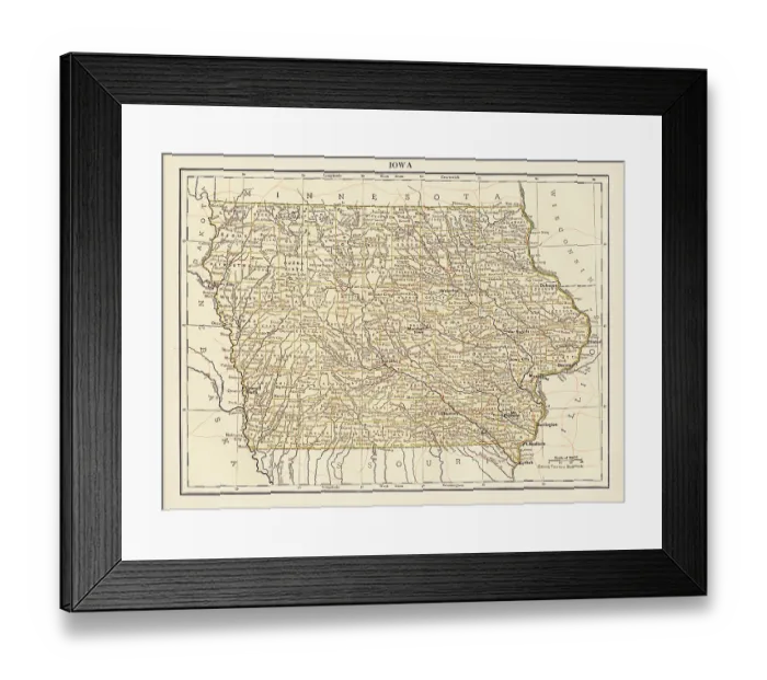Framed Print : Map of the state of Iowa, USA 1878 Framed Print : Map of the state of Iowa, USA 1878