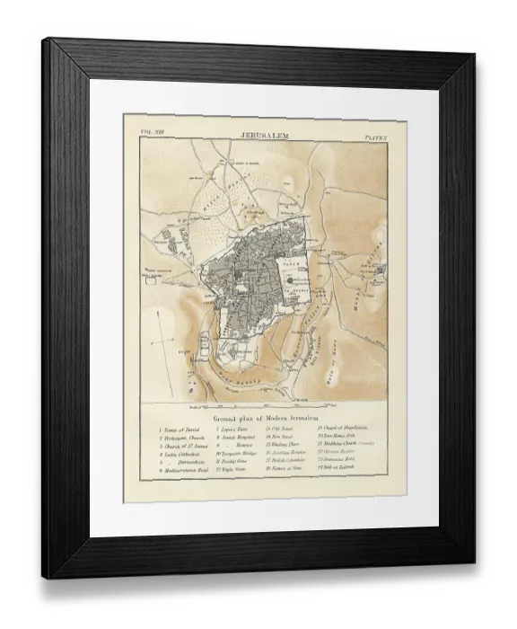 Framed Print : Map of Jerusalem 1878 Framed Print : Map of Jerusalem 1878