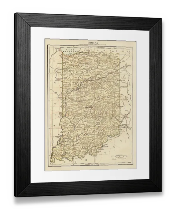 Framed Print : Map of the state of Indiana, USA 1878 Framed Print : Map of the state of Indiana, USA 1878