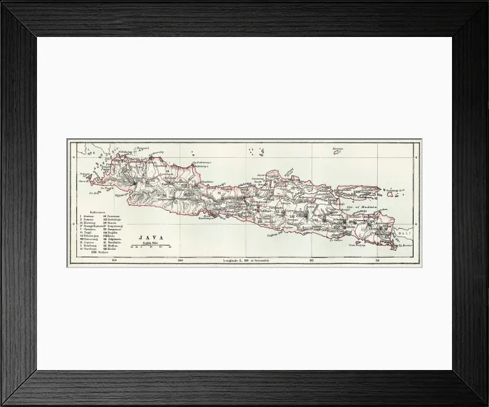 Framed Print : Map of Java, Indonesia 1878 Framed Print : Map of Java, Indonesia 1878