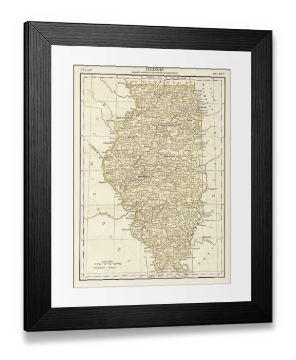 Framed Print : Map of the state of Illinois, USA 1878 Framed Print : Map of the state of Illinois, USA 1878