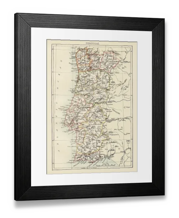 Framed Print : Map of Portugal 1878 Framed Print : Map of Portugal 1878