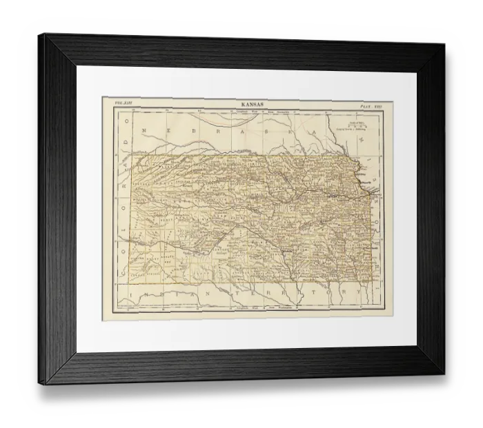 Framed Print : Map of the state of Kansas, USA 1878 Framed Print : Map of the state of Kansas, USA 1878