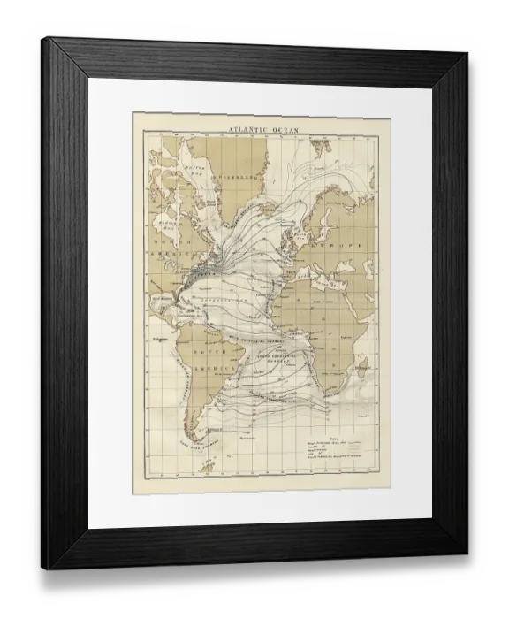 Framed Print : Map of the Atlantic Oeean 1878 Framed Print : Map of the Atlantic Oeean 1878