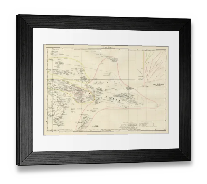 Framed Print : Map of the Polynesia regions 1878 Framed Print : Map of the Polynesia regions 1878