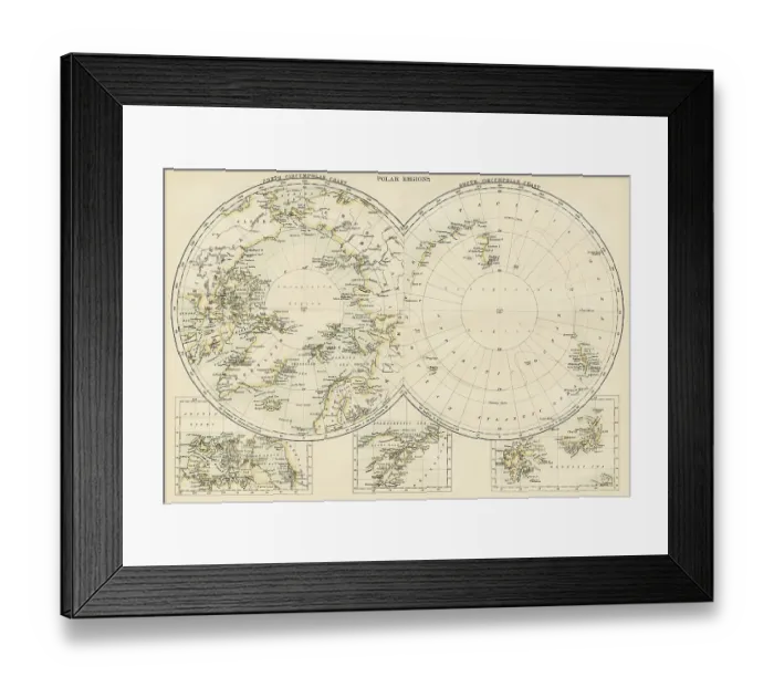 Framed Print : Map of the Polar regions 1878