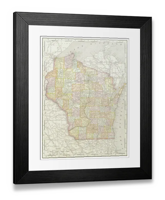Framed Print : Map of the state of Wisconsin, USA 189 Framed Print : Map of the state of Wisconsin, USA 189