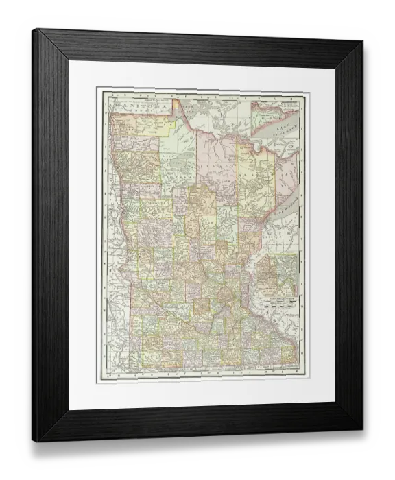 Framed Print : Map of the state of Minnesota, USA 1899 Framed Print : Map of the state of Minnesota, USA 1899