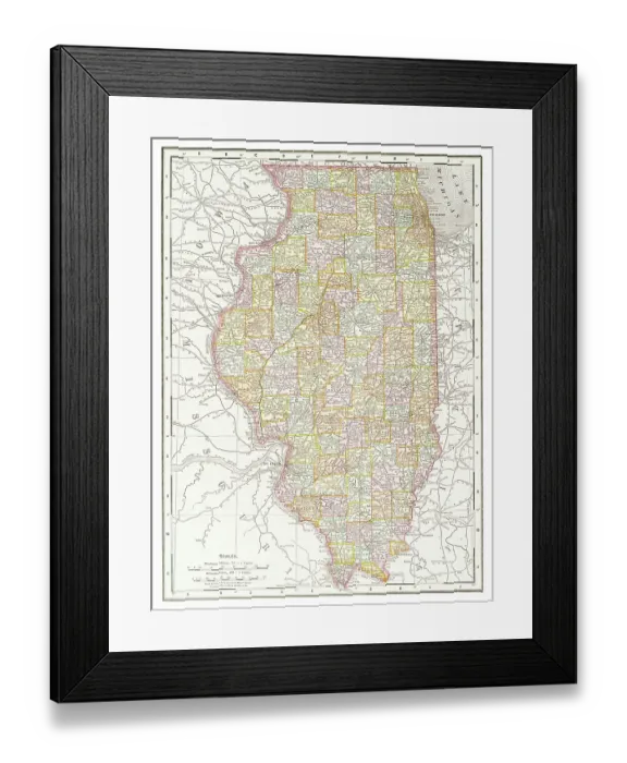 Framed Print : Map of the state of Illinois, USA 1899 Framed Print : Map of the state of Illinois, USA 1899