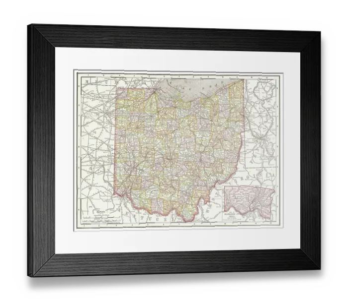 Framed Print : Map of the state of Ohio, USA 1899 Framed Print : Map of the state of Ohio, USA 1899