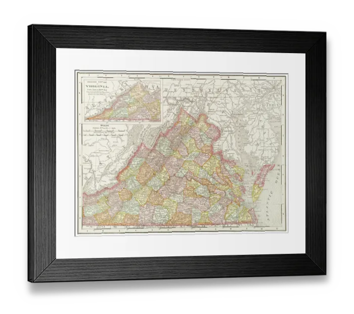 Framed Print : Map of the state of Virginia, USA 1899 Framed Print : Map of the state of Virginia, USA 1899