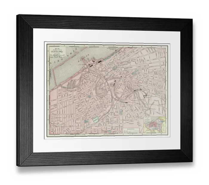 Framed Print : Map of the city of Cleveland 1899
