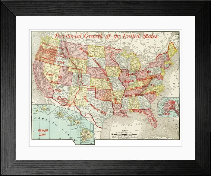Framed Print : Map of Territorial Growth of the United States 1899 Framed Print : Map of Territorial Growth of the United States 1899