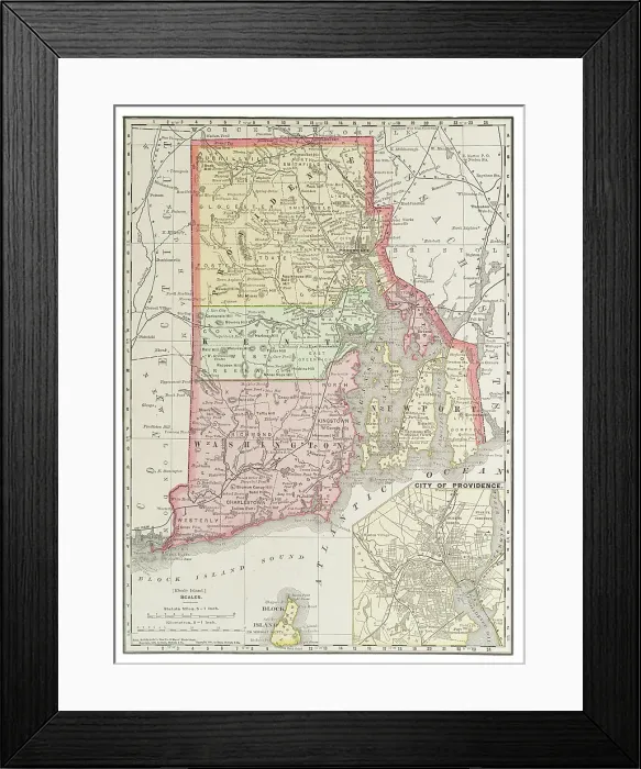 Framed Print : Map of the state of Rhode Island, USA 1899 Framed Print : Map of the state of Rhode Island, USA 1899