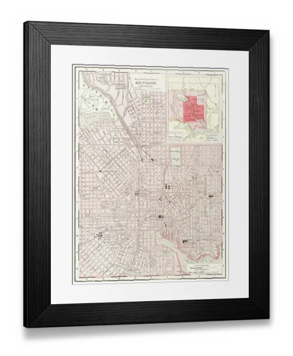 Framed Print : Map of the city of Baltimore, Maryland 1899 Framed Print : Map of the city of Baltimore, Maryland 1899