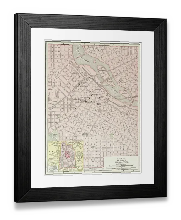 Framed Print : Map of the city of Minneapolis, Minnesota 1899 Framed Print : Map of the city of Minneapolis, Minnesota 1899