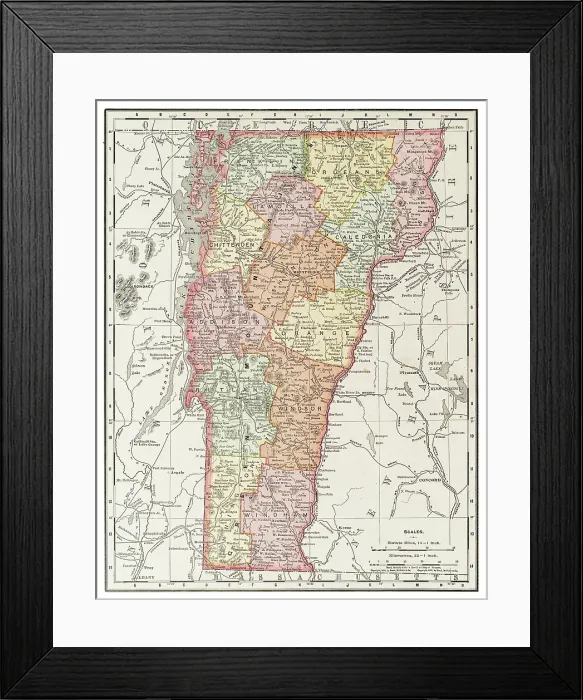 Framed Print : Map of the state of Vermont, USA 1899 Framed Print : Map of the state of Vermont, USA 1899