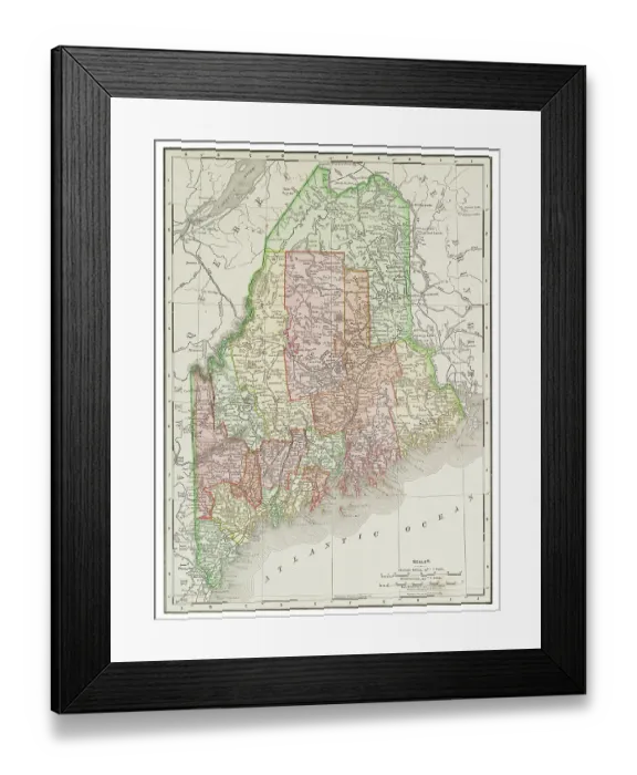 Framed Print : Map of the state of Maine, USA 1899 Framed Print : Map of the state of Maine, USA 1899