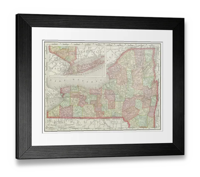 Framed Print : Map of the state of New York, USA 1899 Framed Print : Map of the state of New York, USA 1899