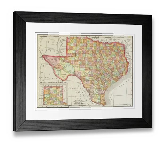 Framed Print : Map of the state of Texas, USA 1899 Framed Print : Map of the state of Texas, USA 1899