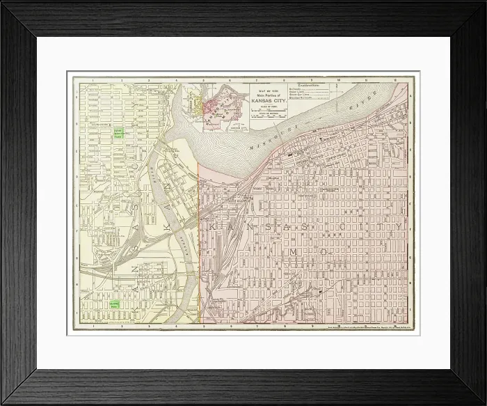 Framed Print : Map of the city of Kansas, USA 1899 Framed Print : Map of the city of Kansas, USA 1899