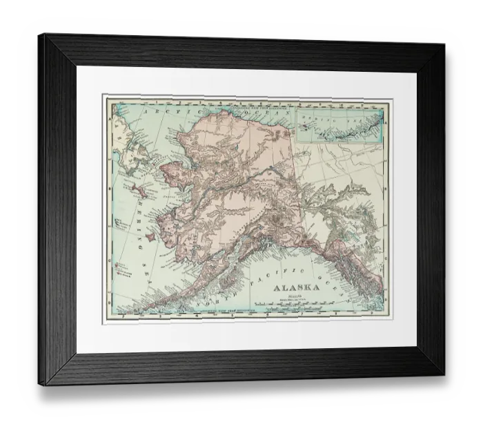 Framed Print : Map of the state of Alaska, USA 1899 Framed Print : Map of the state of Alaska, USA 1899
