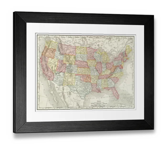 Framed Print : Map of the United States 1899 Framed Print : Map of the United States 1899