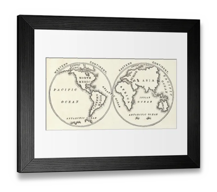 Framed Print : Map of the world in Hemispheres 1882 Framed Print : Map of the world in Hemispheres 1882