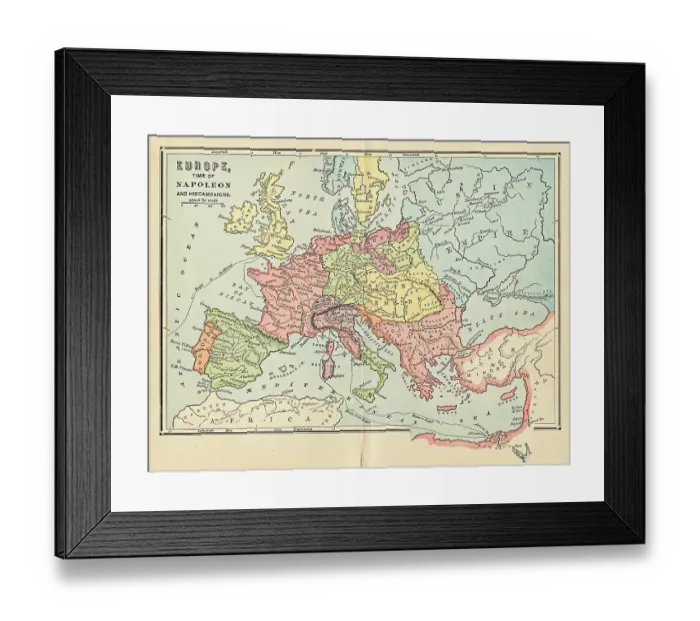 Framed Print : Map of Europe time of Napoleon and his campaigns USA 1897