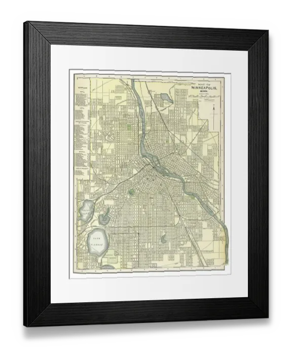 Framed Print : Map of the city of Minneapolis, USA 1863 Framed Print : Map of the city of Minneapolis, USA 1863