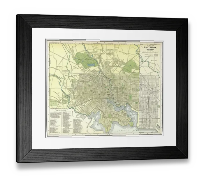 Framed Print : Map of the city of Baltimore, USA 1863 Framed Print : Map of the city of Baltimore, USA 1863