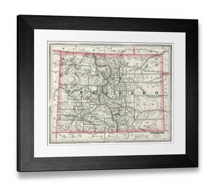 Framed Print : Map of the state of Colorado, USA 1883 Framed Print : Map of the state of Colorado, USA 1883