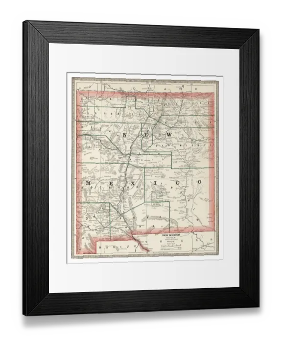 Framed Print : Map of the state of New Mexico, USA 1883 Framed Print : Map of the state of New Mexico, USA 1883