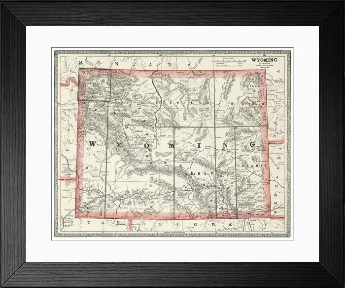 Framed Print : Map of the state of Wyoming, USA 1883 Framed Print : Map of the state of Wyoming, USA 1883