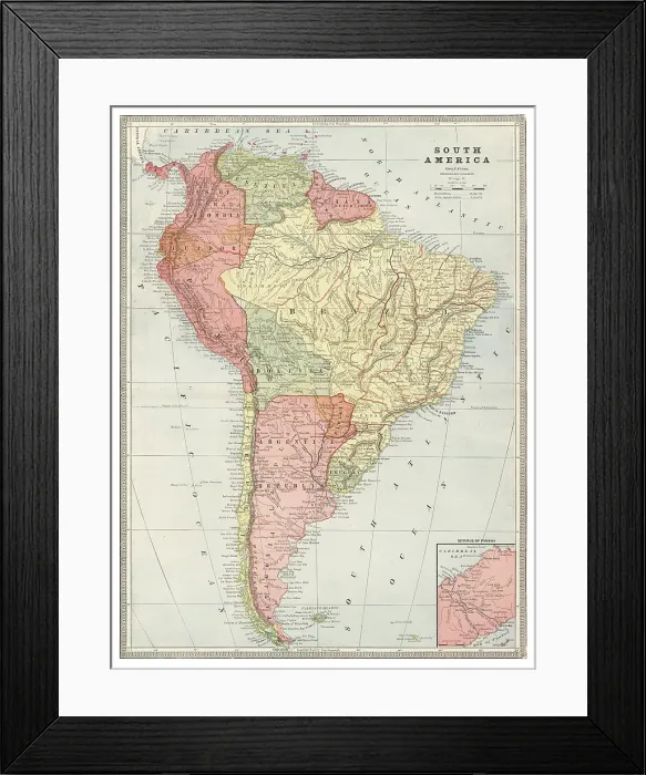 Framed Print : Map of South America 1883 Framed Print : Map of South America 1883