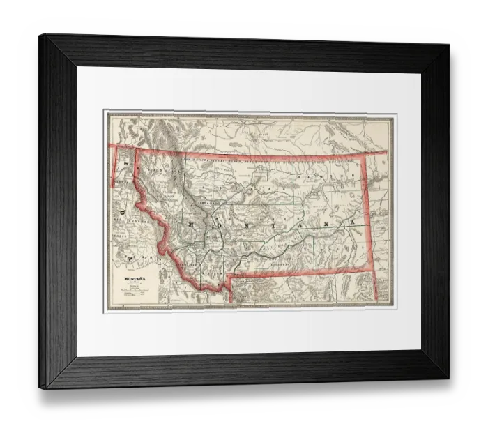 Framed Print : Map of the state of Montana, USA 1883 Framed Print : Map of the state of Montana, USA 1883