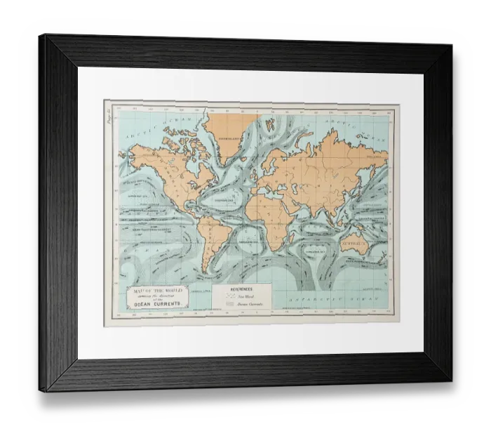 Framed Print : Map of the World showing the direction of the ocean currents 1892 Framed Print : Map of the World showing the direction of the ocean currents 1892