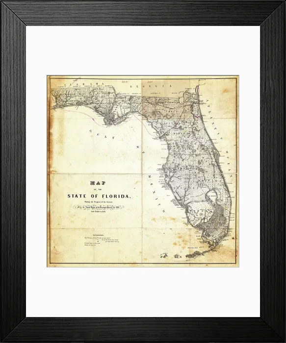 Framed Print : Map of the state of Florida 1856 Framed Print : Map of the state of Florida 1856