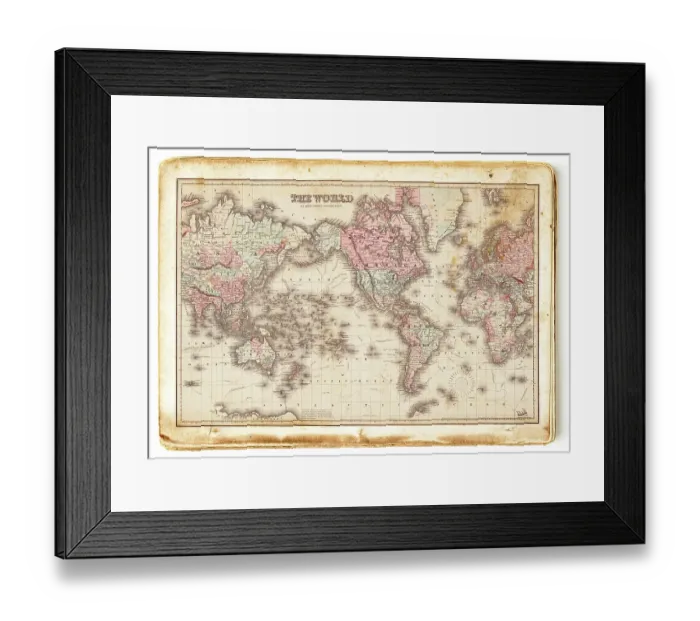 Framed Print : Map of the world in mercator projection 1848