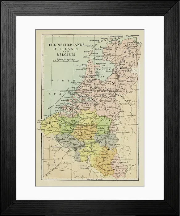 Framed Print : Map of the Netherlands and Belgium Framed Print : Map of the Netherlands and Belgium