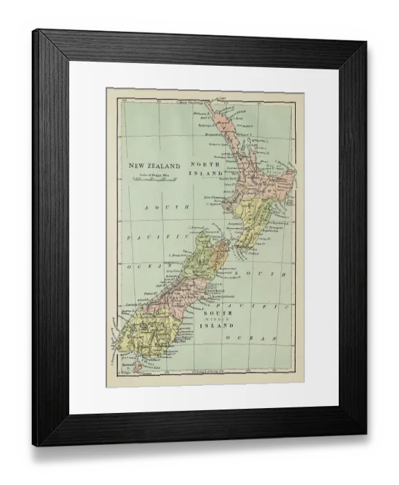 Framed Print : Map of New Zealand Framed Print : Map of New Zealand