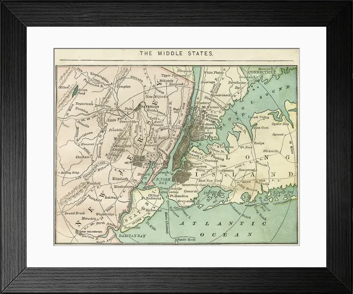 Framed Print : The middle states USA map 1876 Framed Print : The middle states USA map 1876