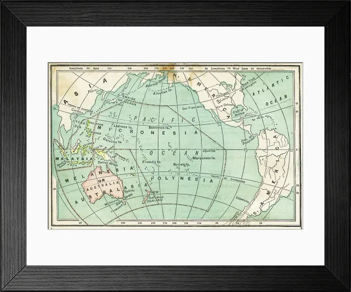 Framed Print : Polinesia and Micronesia map 1876 Framed Print : Polinesia and Micronesia map 1876